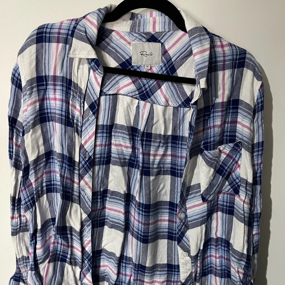 Rails Ivory Bluebell Pink Button Front Long Sleeve Hunter Plaid Shirt Size M - Picture 6 of 6